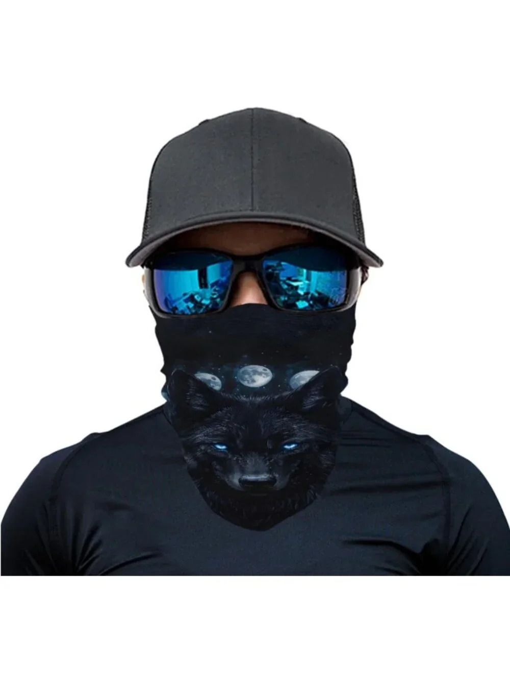 3D Wolf Print Balaclava Neck Gaiter Tube Scarf for Dust, Wind & Sun Protection
